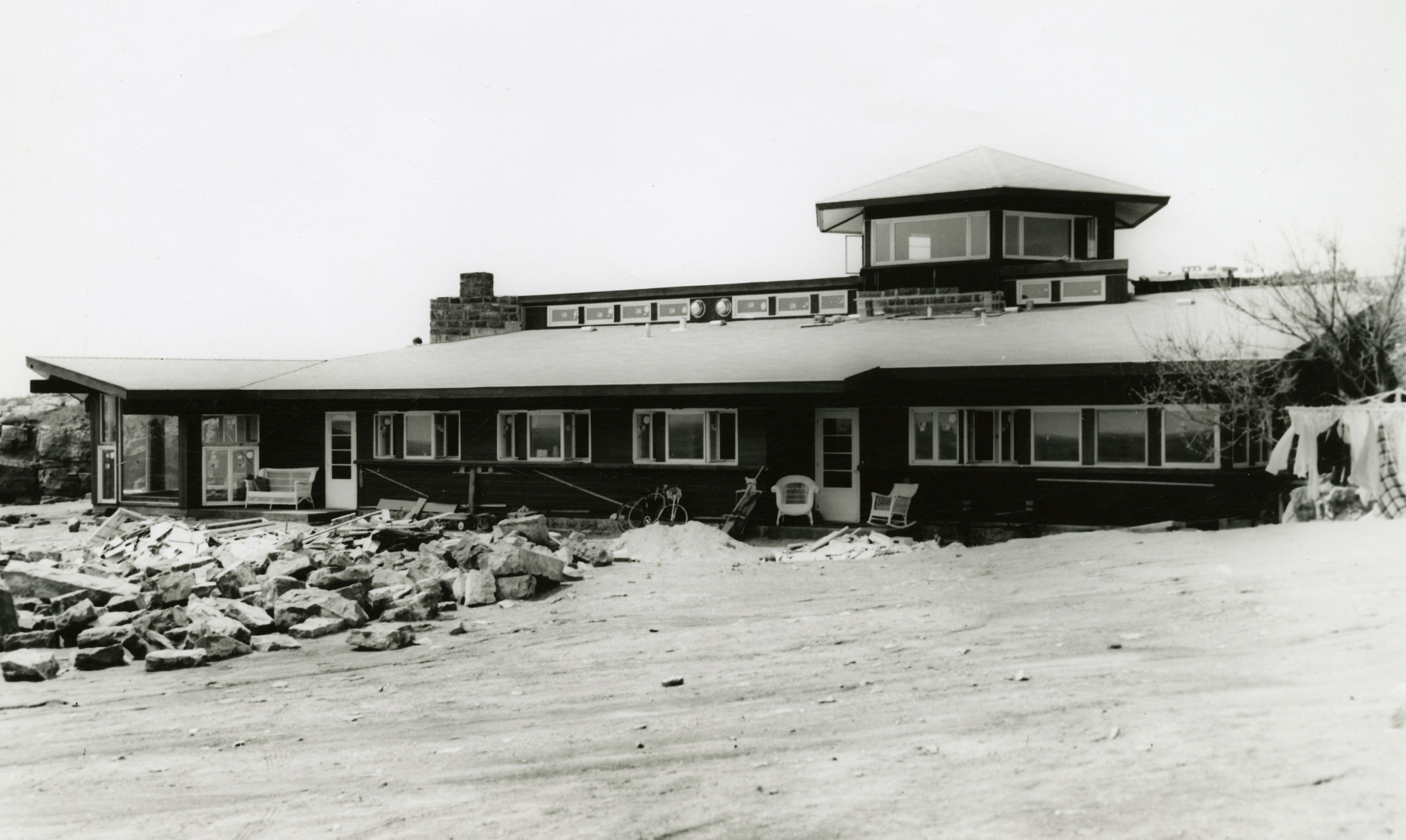An outside view of the Manfred house just before completion.