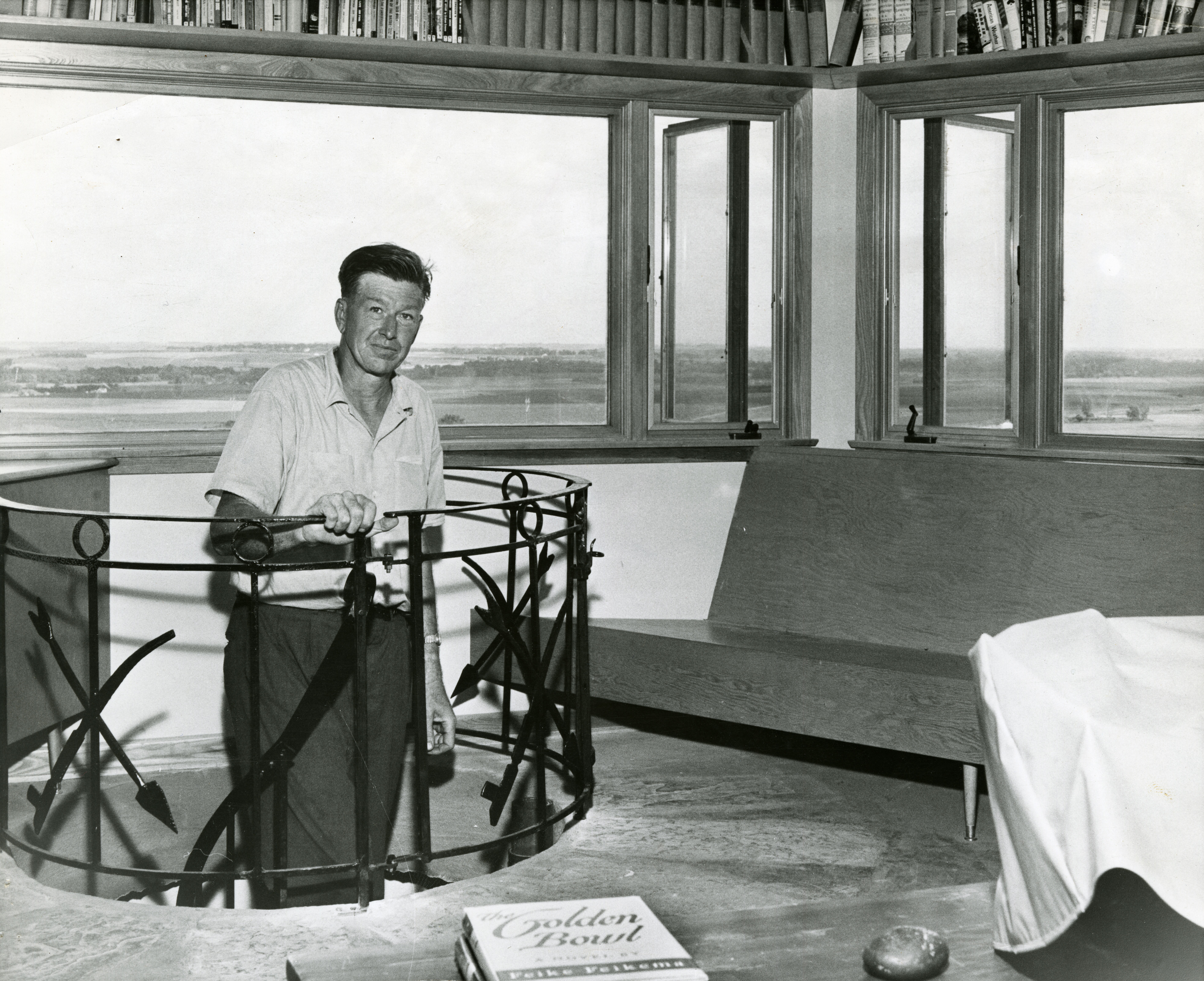 Manfred in his writing studio on top of the house. His first book, The Golden Bowl, appears in the foreground.