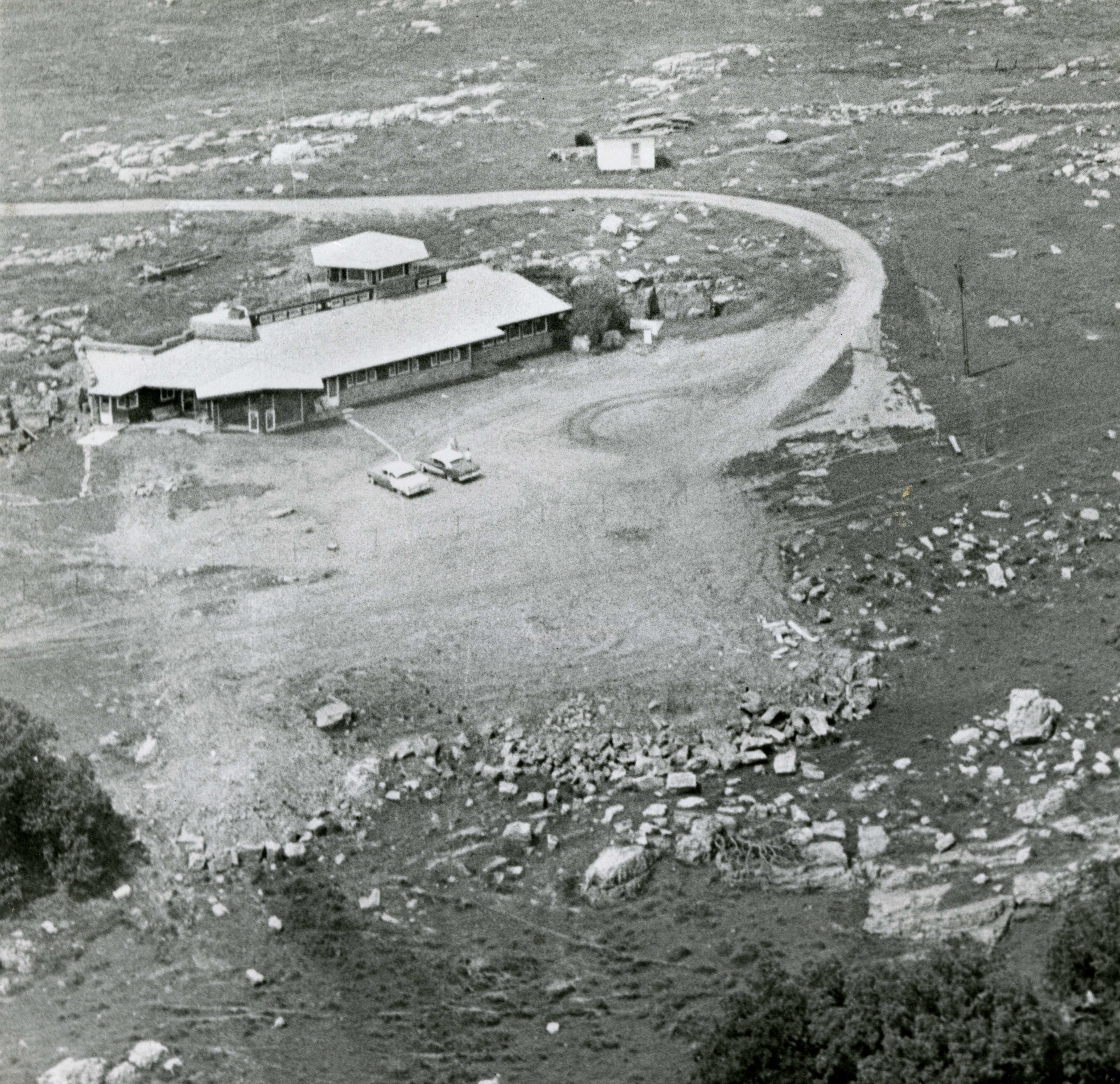 An aerial view of the house. The building in the upper right is Manfred’s writing shed, which was moved to this location from Bloomington, Minnesota prior to the house being built.